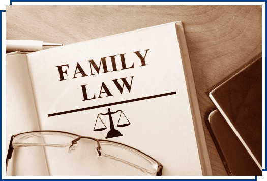 Family Law book with scales of justice.