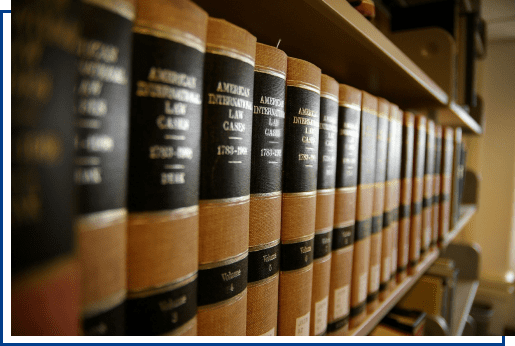 Law books on a bookshelf.